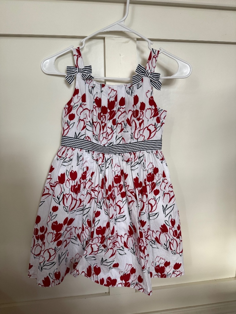 Girls Red & White Floral Dress w/ Bow Straps | Cute Summer Party Dress